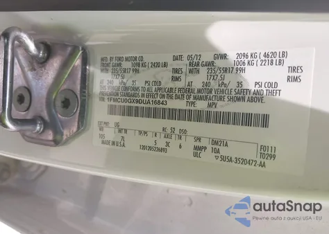 2013 Ford Escape Se from USA, damaged, VIN 1FMCU0GX9DUA16843